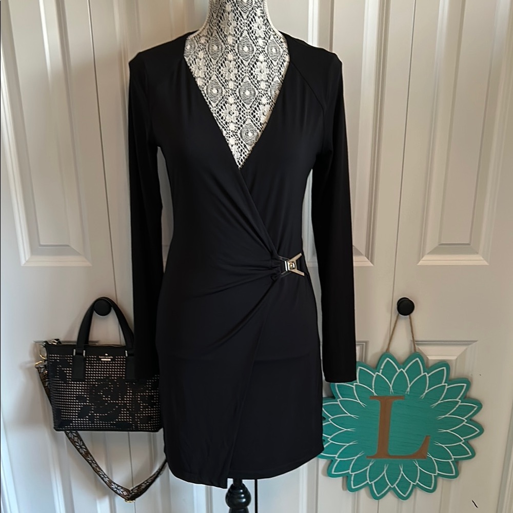 Marciano Black Long Sleeve Sheath Dress